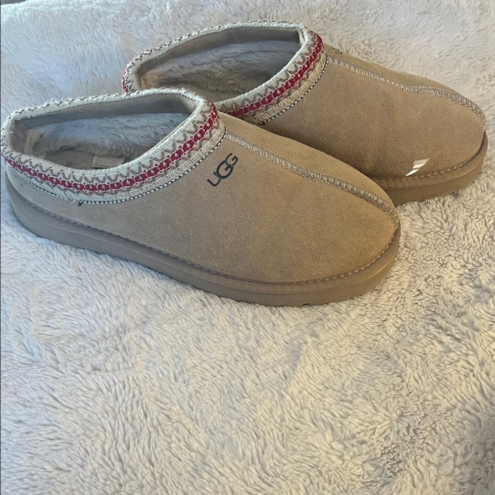 UGG Women's Tan Tasman Slippers with Red Accent
